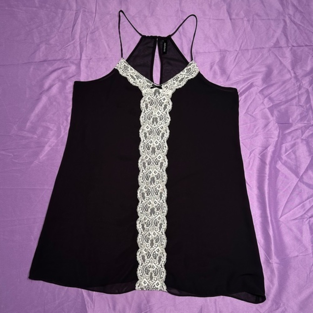 Ambrielle Sheer Black with Lace and Bow Slip Dress